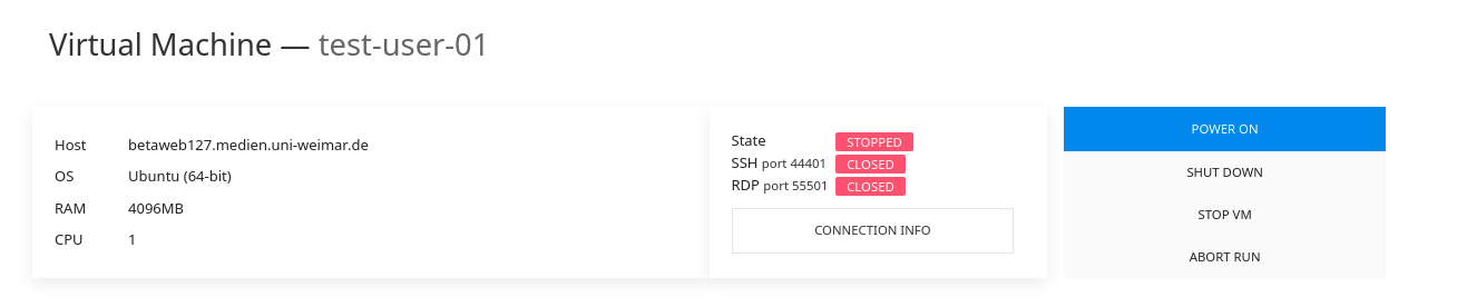 Virtual machine state in TIRA.