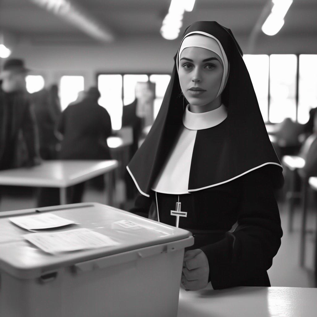 young nun at voting station.